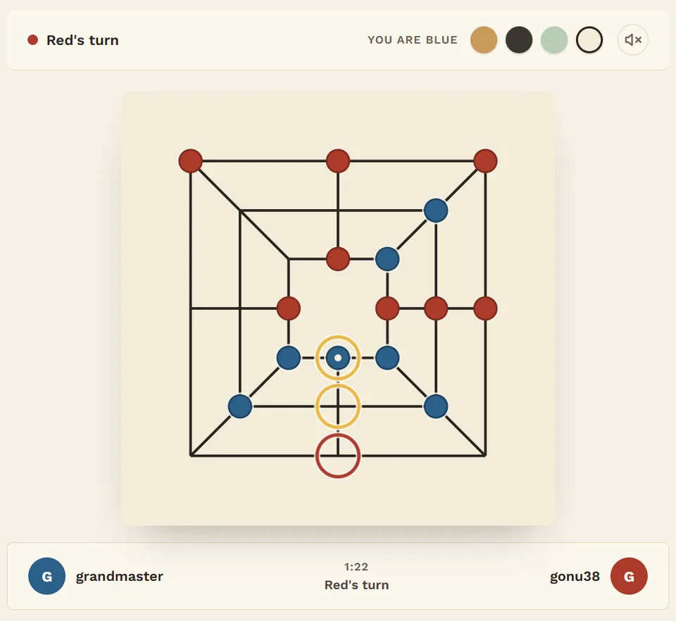 The red piece that stepped next to the gap is circled; Blue captured it straight away.