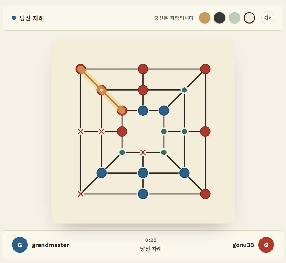 왼쪽 위 바깥 모서리에서 안쪽 사각형까지 이어진 대각선 꼰이 빛난다.